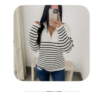 “Striped up sweater” boutique like new condition! Partial zip-black and white